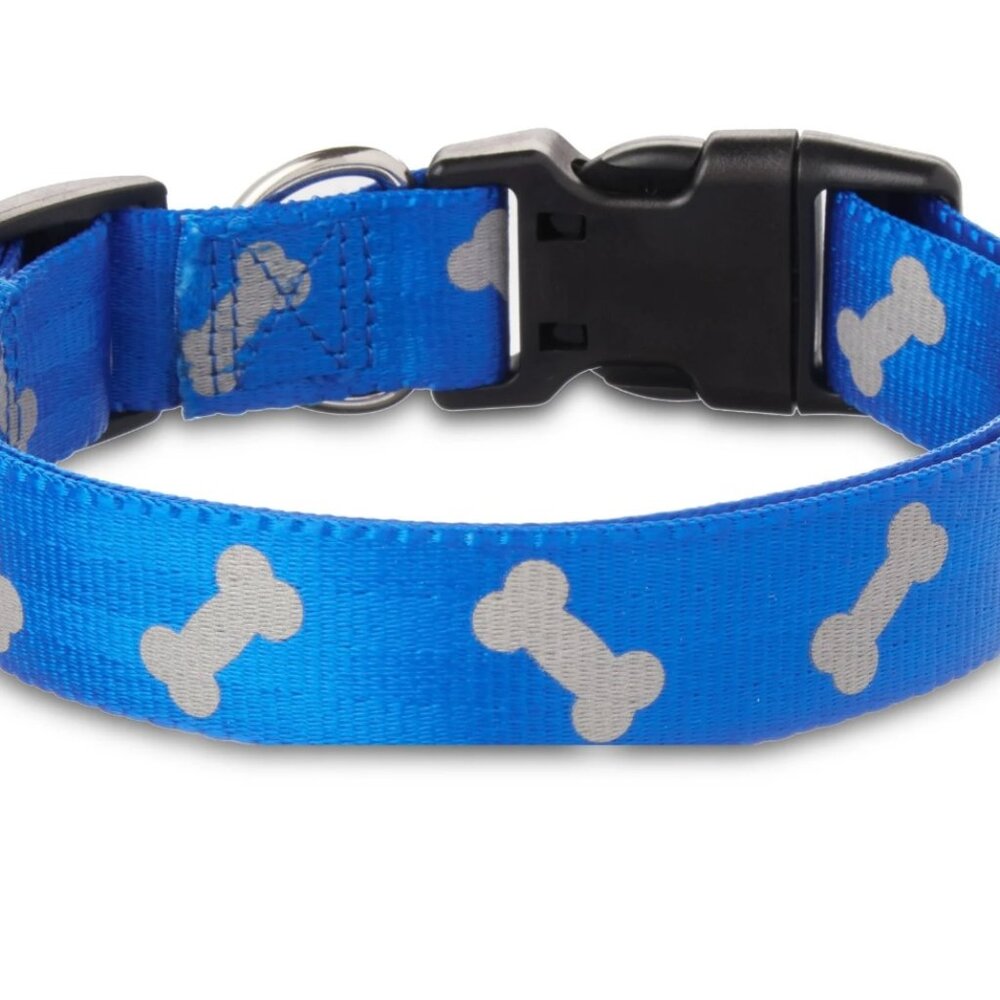 Vibrant Life Reflective Polyester Adjustable Dog Collar, Blue, Large